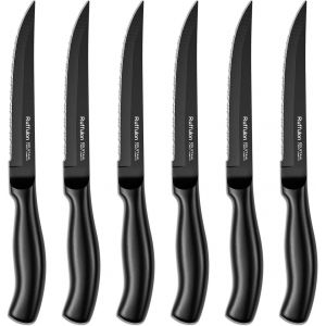 Oayew-Couteau &Agrave; Steak, 6 Couteaux &Agrave; Steak En Acier Inoxydable, Ensemble De Couteaux &Agrave; Steak Dentel&eacute;s, Couverts &Agrave; Steak De Cuisine, Passe Au Lave-Vaisselle Dentel&eacute;s Super Tranchants, 23cm - Neuf