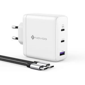 KALANKA-Chargeur USB-C GaN III 120W Rapide, Chargeur Universel PPS 3 Ports Compact avec 1 C&acirc;bles PD 100W Type-C, pour MacBook Pro 14'', Dell XPS 13, iPad Pro, iPhone 15, Galaxy S23, Note20, Apple Wat - Neuf