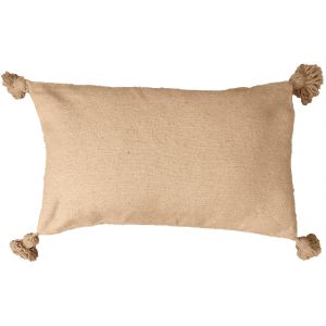 Housse De Coussin En Laine &Agrave; Pompons Beige 70 X 40 - Neuf