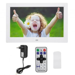 Cadre photo numerique 10 pouces HD 1024 x 600, ecran multilingue, format 16:9, blanc, UE (100-240 V) - Neuf