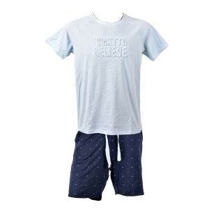 Pyjama Court Homme Premium Fmf Homewear Hc14 Ciel - Neuf