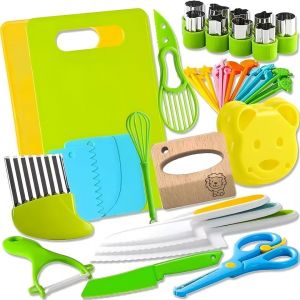 Couteau S&eacute;curit&eacute; De Cuisine Pour Enfants Kit 46 Pi&egrave;ces Couteau Cuisine Enfant Avec Couteaux En Bois Et Plastique,Couteau Montessori Pour Enfants Pour Couper Et Cuire Des Fruits Ou L&eacute;gumes - Neuf