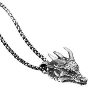 Kal-Pendentif Cornes Dragon, Collier T&ecirc;te Dragon Dominateur Pour Hommes, Collier Dragon En &Eacute;tain Pur Bijoux T&ecirc;te Dragon Viking, Collier Animal T&ecirc;te Dragon Gothique Collier Pendentif Totem Dragon Punk - Neuf