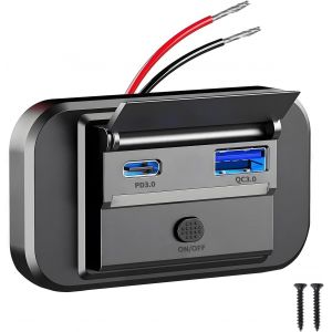 LORANKA-55W RV Double Prise USB Chargeur Camping Voiture 12V/24V, 36W PD Type C et 18W QC3.0 USB, Prise 12V RV Car avec Interrupteur &Eacute;tanche, Camping Car Prise Chargeur USB Encastrable pour RV, Batea - Neuf