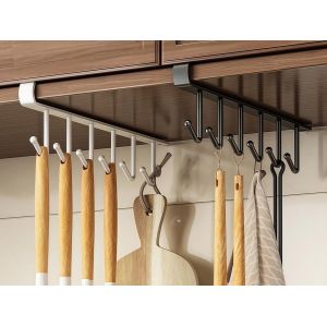 Lot de 2 supports de suspension m&eacute;talliques sans per&ccedil;age avec 6 crochets pour armoires - Neuf