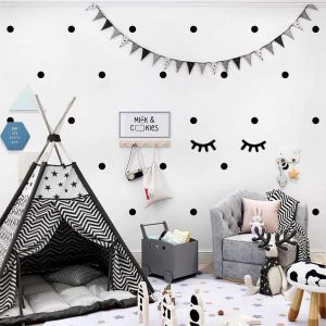 Trahoo-2x Cil Stickers + 140x Autocollant Point Noir I Stickers Muraux Enfants Point Rond Cercle Pois I Déco Chambre Enfant Bébé Fille Garçon, Mur Et Meuble (3 Couleurs: Noir/Or Rose/Doré) - Neuf