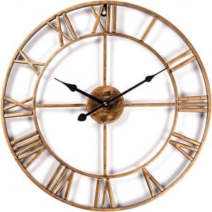Horloge murale silencieuse vintage, horloge squelette en métal de 40 cm, horloge décorative pour salon, cuisine, café, hôtel, bureau, maison, horloge créative en fer forgé romain (bronze) - Neuf