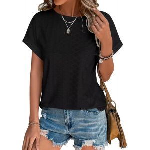 Utigh-T Shirt Femme Chemisier Femme Chic Et Élégant Broderie Aux Oeillets Col Rond Manches Courtes Tunique Mode - Neuf