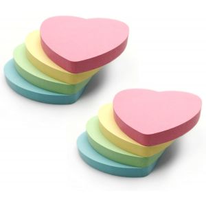 Evergreen Goods Lot De 8 Blocs De Notes Adh&eacute;sives En Forme De Coeur Couleurs Pastel|Adh&eacute;sif Amovible Couleurs Assorties (Jaune,Rose,Bleu,Vert)|100 Feuilles Par Bloc - Neuf