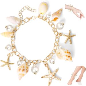 Eryi-Bracelet De Coquillage Doré, Bracelet Cheville Femme Coquillagebijoux Coquillage Etoile De Mer, Bracelets D'été Femme Pour Femmes Et Filles, Cadeaux D'anniversaire - Neuf