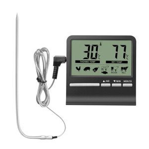 KAL-Thermomètre De Four, Thermomètre De Cuisson, Équipé D'Un Grand Écran Numérique, Minuteur, Sonde En Acier Inoxydable 304, Avertissement De Haute Température, Mesure Précise De La Température - Neuf