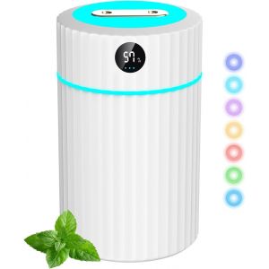 Double Pulvérisation Humidificateur avec l'Affichage à LED, 1,8 L Calme à Ultrasons Humidificateur Bébé avec 7 Couleurs de Lumière, De 10 Mèches Chambre Humidific - Neuf