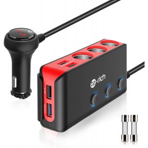 Quick Charge 3.0 Chargeur de Voiture avec Interrupteur Indépendant,120W Chargeur Allume Cigare USB avec 8.5A 4 Ports USB et 3 Prises pour GPS,Dashcam,Sat Nav,Téléphone,iPad,Tablette - Neuf