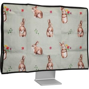 Housse &Eacute;cran Ordinateur Compatible Avec 27-28" Moniteur Housse &Eacute;cran Ordinateur - Protection D'&Eacute;cran Pc Moniteur En Lin - Blanc-Marron-Vert Gris - Neuf