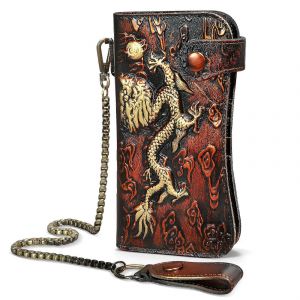 V&eacute;ritable Cuir Crazy Horse RFID porte-monnaie Sac &agrave; main pour les Hommes au Long de la Carte de Voyage de Cas avec le composant logiciel Enfichable, Poche de Pi&egrave;ce de monnaie, la Cha&icirc;ne de 1088 Oran - Neuf