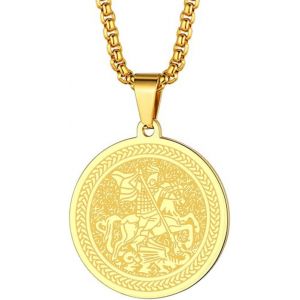 Kal-Collier Saint Christophe Avec Pendentif Saint Michel George Barbara Pour Homme Et Femme Le Sceau Des Sept Archanges M&eacute;daille Religieuse M&eacute;daille Disque Bijoux Cadeau Chr&eacute;tien - Neuf