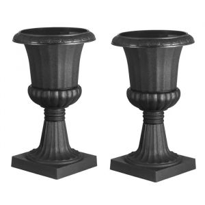 Jardini&egrave;re Urne En Plastique-Duoku-25 X 42 Cm-Lot De 2 Pots De Fleurs Classiques-Id&eacute;al Pour Int&eacute;rieur-Noir - Neuf