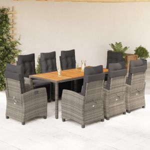 Prolenta Premium - Ensemble À Manger De Jardin 9 Pcs Coussins Gris Résine Tressée - Neuf