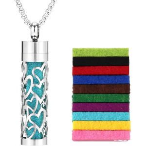 Kalanka-Collier D'huiles Essentielles Pour Femmes Aromathérapie Huile Essentielle Diffuseur Pendentif Collier Collier Pendentif D'aromathérapie En Acier Inoxydable Avec 10 Tampons En Feutre - Neuf