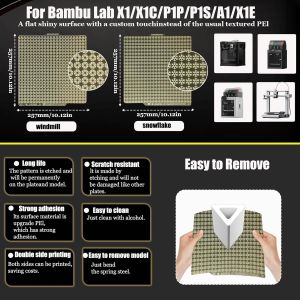 Mevronisshop-Plaque Pour Bambulab A1/X1c/X1e/X1/P1p/P1s, Plaque De Carbone 257 X 257 Mm Pla Plete Adopte La Technologie D'&eacute;tanch&eacute;it&eacute;, Un C&ocirc;t&eacute; Est En Forme De Flocon De Neige Et L'autre C&ocirc;t&eacute; Est En Fo - Neuf