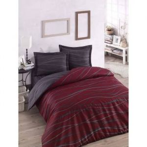 Parure De Lit - 1 Housse De Couette 220 X 240 Cm + 2 Taies D'oreiller 60 X 60 Cm - 65% Coton, 35% Polyester - Rouge - Neuf