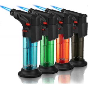 Pack de 4 briquets torche,flamme de jet,gaz butane,mini briquet coupe-vent rechargeable pour bougies,cheminée,barbecue (gaz non inclus) - Neuf