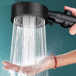 Pommeau de douche haute pression à économie d'eau, pommeau de douche réglable à 6 modes, pommeau de douche anticalcaire avec butée, facile à installer (Noir-A) - Neuf