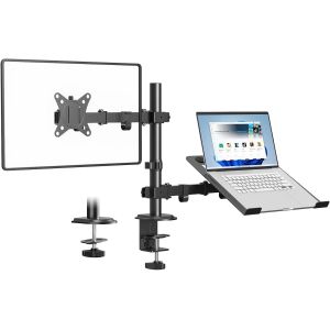 Bras de Moniteur avec Plateau pour Ordinateur Portable,Entièrement Réglable pour Écran LCD LED de 17 à 32 Pouces ou Alors Ordinateur Portable jusqu'à 17 Pouces,EVSA 75/100mm,Poids de 8kg - Neuf