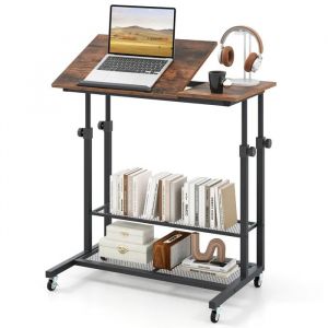 Costway Bureau Debout Mobile 81 X 50 X 64,5-89 Cm Réglable En Hauteur - Plateau Inclinable & Étagères Pour Ordinateur Portable - Neuf