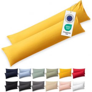 Cauc-Housse De Coussin 40x145 Coton - Lot De 2 - Certifi&eacute;e Oeko-Tex - Taie Coussin Premium Lavable En Machine - Taie Oreiller 40x145 Douce - Jersey - Confortable Et Facile &Agrave; Entretenir - Jaune - Neuf