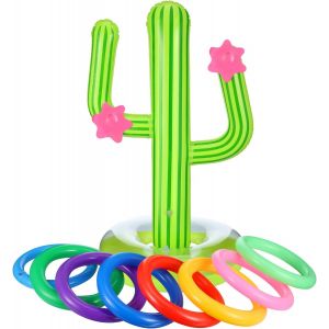 Jeu de Lancement d'Anneau de Cactus Gonflable Anneau de Lancement Flottant de Natation Comprenant Cactus Gonflable, Anneaux Gonflables Color&eacute;s pour Jeu de Piscine de F&ecirc;te de Fiesta (Style 1, 9 Pi&egrave;ces) - Neuf