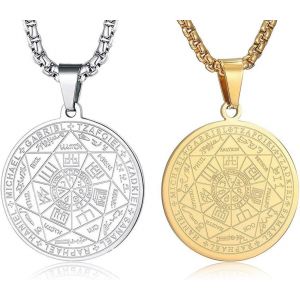 Collier Talisman De M&eacute;daille Sceau Des 7 Archanges Pour Homme Femme Talisman Pentagramme Acier Inoxydable Pendentif Amulette Protection Magique Chaine Homme Bijoux Porte Bonheur - Neuf