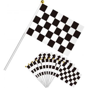 Mevronisshop-Lot De 50 Petit Drapeau Damier &Agrave; Main Mini Drapeaux Noir Et Blanc Avec Batons 14x21cm Drapeau De Course C&eacute;l&eacute;bration Parade Supplies Race Cheer Waving Flags Sportif Jardin D&eacute;coration - Neuf