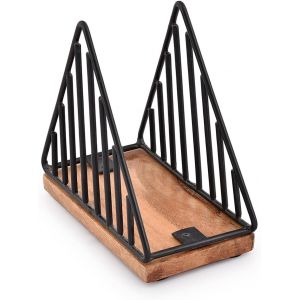 Eryi-Porte-Serviettes En Fer Avec Base En Bois De Manguier, Range Serviette De Table Pour Tables, Comptoirs, Cuisine Et Salle À Manger - Noir - 15,24 Cm X 7,62 Cm X 13,97 Cm - Neuf