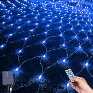 Kal-Guirlande Lumineuse Led Solaire, 1.5m*1.5m 96leds Guirlande Lumineuses Filet, Guirlande Lumineuse Led Extérieur, Lumineuse Filet 8 Modes D'éclairage Pour Noël, Fête, Anniversaire, Mariage - Neuf