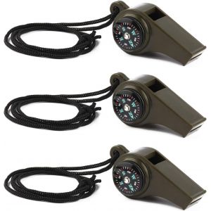 Lot De 3 Sifflets De Survie D'urgence 3 En 1 Avec Boussole Et Thermomètre, Sifflet De Sécurité Puissant Avec Cordon Pour Randonnée, Camping, Navigation De Plaisance, Chasse Et Pêche - Neuf