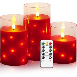 Jgd-Lot De 3 Bougies Led En Verre Sans Flamme - Fonctionne Avec Piles - Guirlande Lumineuse En Forme D'&eacute;toile Int&eacute;gr&eacute;e - Avec T&eacute;l&eacute;commande Et Minuterie - D&eacute;coration D'int&eacute;rieur - Cire V&eacute;ritable - Neuf