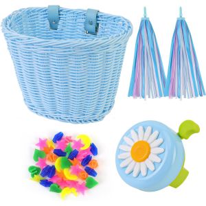 Ensemble De Panier De V&eacute;lo Pour Enfants,Cloche Et Banderoles De V&eacute;lo Pour Enfants,Accessoires De D&eacute;coration De V&eacute;lo D'&eacute;quilibre,Panier De V&eacute;lo,Perles De Rayons De Roue Pour Filles.[O149] - Neuf