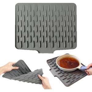 Kalanka-Tapis Silicone Mat&eacute;riau Silicone 28x36 Cm Tapis Egouttoir Vaisselle Absorbant Design Antid&eacute;rapant Dish Drying Mat Goutti&egrave;re Inclin&eacute;e Pliable Pour &Eacute;viers Cuisine Meubles-Lavabos Balcons - Neuf