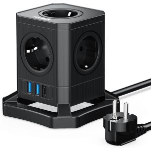 Multiprise Cube USB,Prise Multiple 5 Prises avec USB-A et USB-C (20 W PD3.0) 4000W Cube Rallonge Multiprise avec Interrupteur pour Bureau,Maison,Voyage,câble 2 m Noir - Neuf