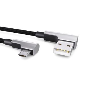 Câble Micro USB de 0,3 m en nylon noir, connecteur coudé à 90 degrés, USB vers câble de charge micro USB, câble de données, câble de charge, USB 2.0 - Neuf
