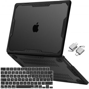 Compatible avec MacBook Pro 14 2024-2021 M4 M3 M2 M1 A3112 A3185 A3401 A2918 A2992 A2779 A2442, Coque g&eacute;om&eacute;trique r&eacute;sistante et sym&eacute;trique TPU Bumper &Couvercle de Clavier&Type C,Noir - Neuf