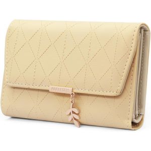 CAUC-Portefeuille Femme en Cuir PU Petit Porte Monnaie Slots de Carte, Porte Feuilles pour Femme Court avec Porte-Monnaie Zipp&eacute; et Portefeuilles Pochette Femme (M-Abricots) - Neuf