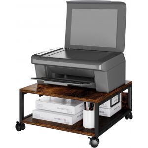 SUBZONAL-TLJ008H Support d'imprimante de bureau &agrave; 2 niveaux avec roulettes, table roulante robuste avec dossiers de rangement, pour livres, fax, scanner, bureau &agrave; domicile - Neuf