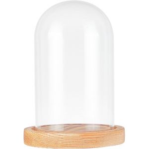 Dôme en Verre,Rose Éternelle Cloche Bocal en Verre Clair Dôme Affichage Centre de Table avec Base en Bois pour Gâteau Fleur Anniversaire La Saint Valentin Fête des Mères,11.3x16cm - Neuf