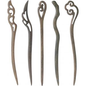 Kal-5 Pièces Baguettes À Cheveux En Bois, Vintage Cheveux Baguettes, Épingle À Cheveux Vintage Pour Femme, Épingles À Cheveux Chinois Baguettes, Pinces À Cheveux En Bois (Bois De Aantal Vert Bois) - Neuf