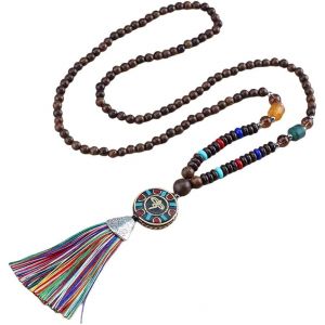 Kales-Vintage En Perles Long Collier Chaîne Chandail Naturel Ethnique Sculpture Sur Bois Tassel Ronde Minimaliste Bohème Vêtements Accessoires Unisexe Simple - Neuf