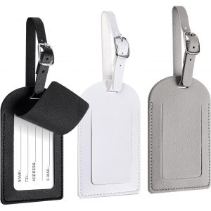 TIANYI-Etiquette Valise,3 PCS Étiquette Bagage avec Boucle Réglable PU Cuir Étanche Bagage Valise Accessoires Porte Etiquette Valise Pour sac à dos Valise D'aviation - Neuf