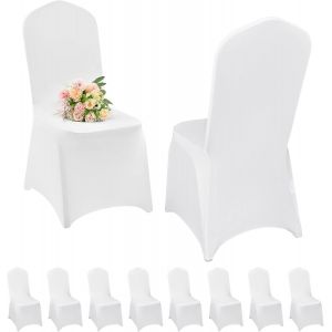 Lot De 10 Housses De Chaise De Salle À Manger Extensibles En Polyester Et Élasthanne, Amovibles Et Lavables, Pour Banquet D'anniversaire, Blanc - Neuf