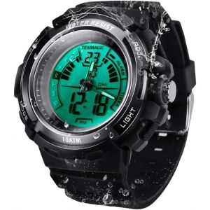 100m Imperméable Submersible Montre De Natation Avec Fonctions Alarme Et Chronomètre,Supporte L'affichage Du Double Fuseau Horaire,Format 12/24 Heures Pour Hommes Femmes Adolescents Garçons Filles - Neuf